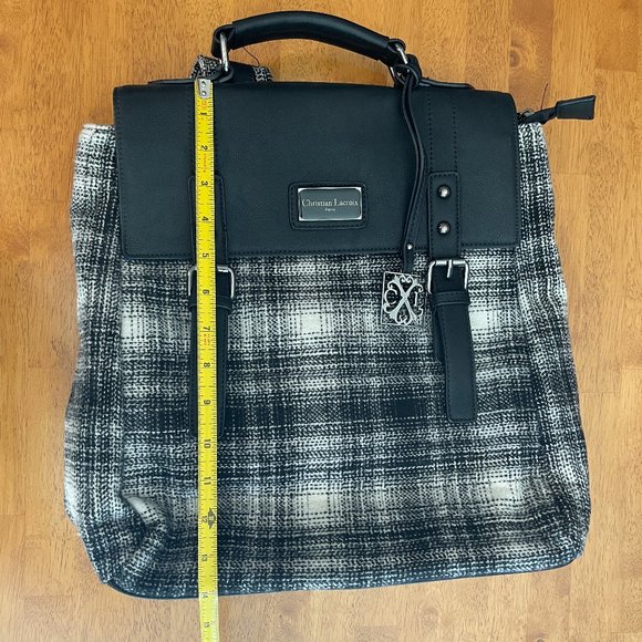 Christian Lacroix black/white plaid wool backpack purse - Picture 6 of 10